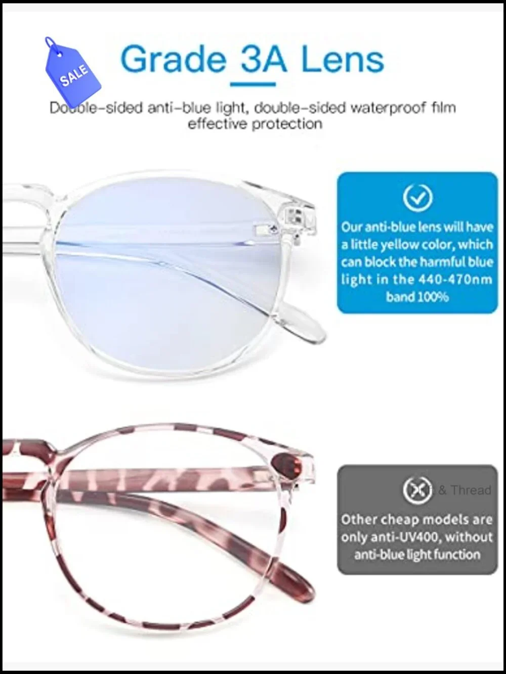 Blue Light Blocking Glasses Anti Eyestrain Lightweight TR90 Frame Computer